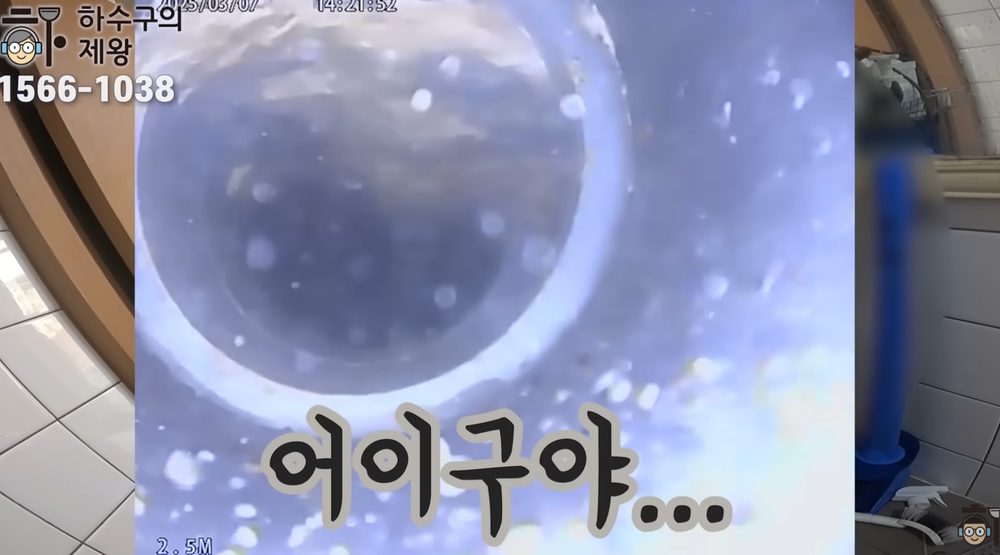 강서구 등촌동 빌라 배관 내시경에서 확인된 기름 슬러지 축적 상태