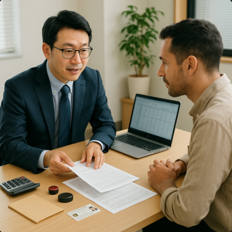 프리랜서 개업 신고를 위해 세무사와 상담하는 모습