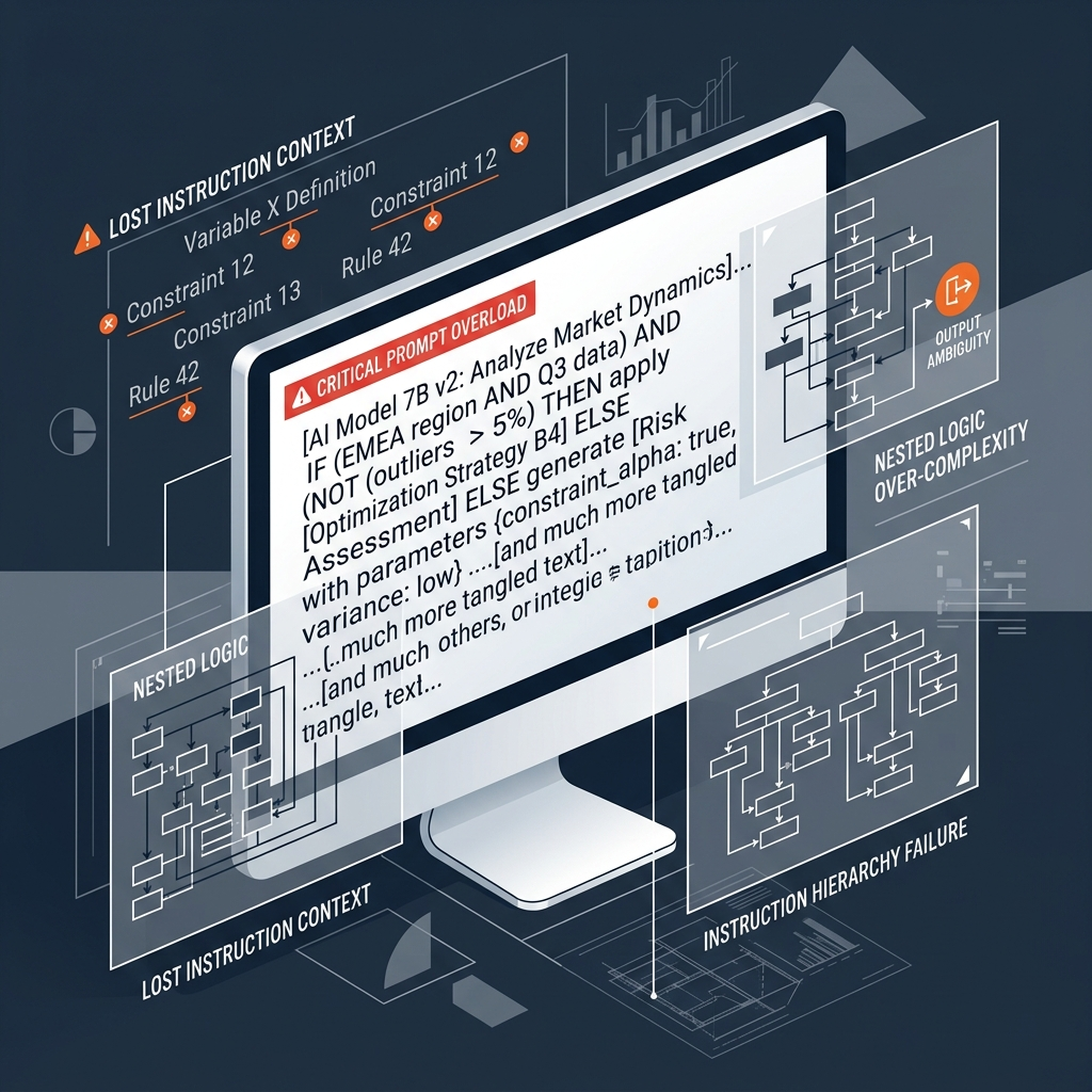 AI 이미지 생성에서 프롬프트 과부하로 처리 오류가 발생하는 개념 이미지