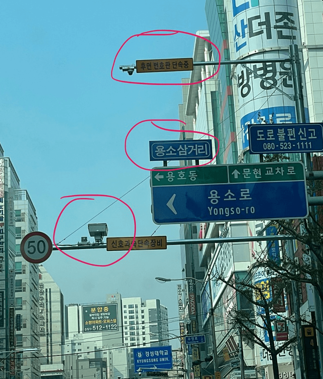 부산 경성대부경대역 사거리 후면단속카메라 설치 현장