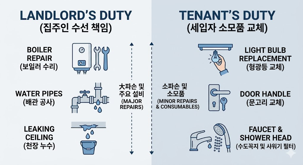 전세 수선 의무 집주인 vs 세입자 책임 인포그래픽