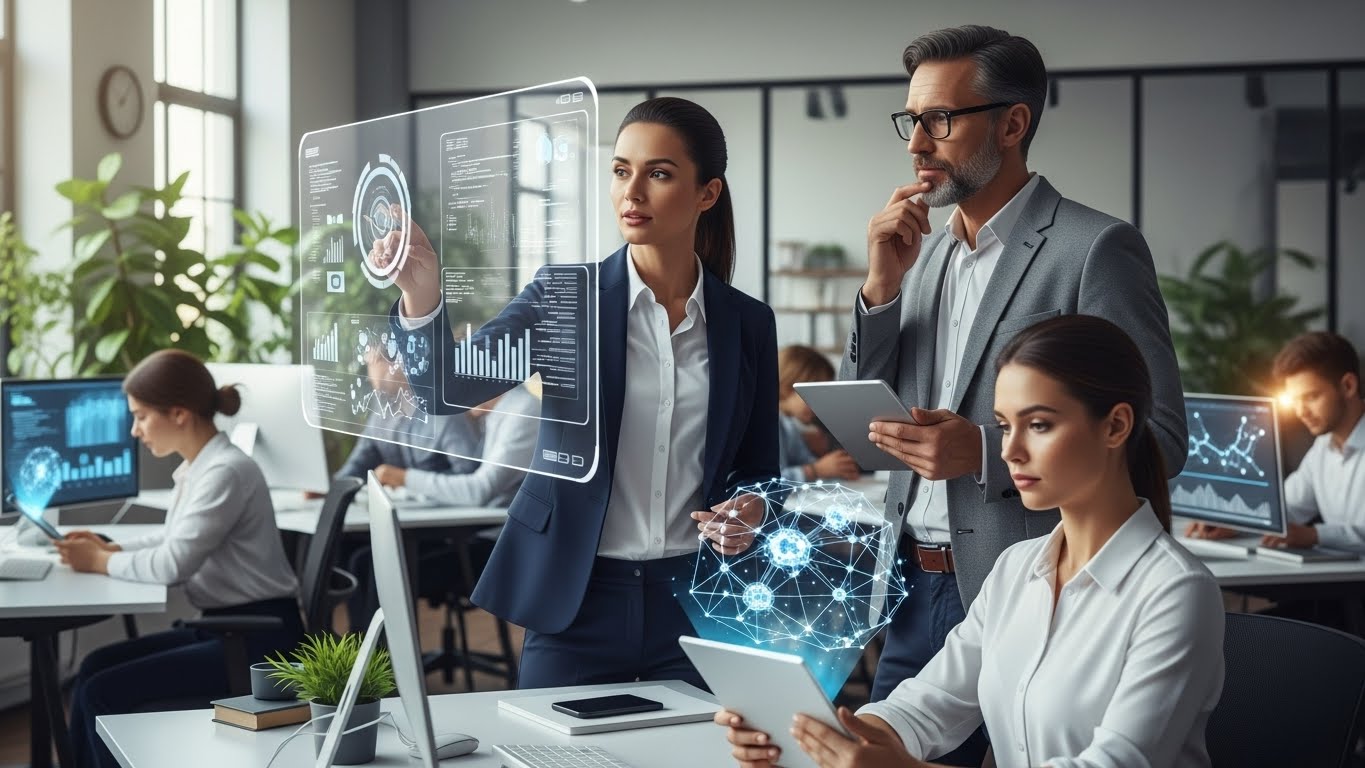 인간과 인공지능의 협업을 표현한 AI 비즈니스 이미지