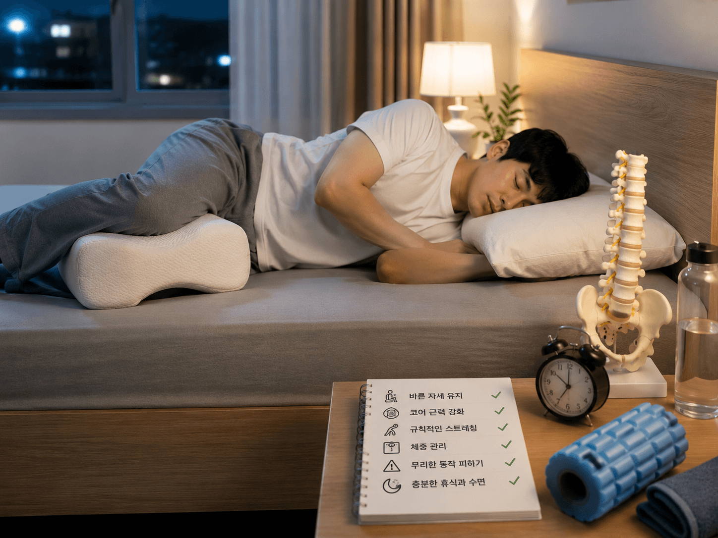허리디스크 수술후 재발방지를 위해 올바른 수면 방법을 찾고 있다.