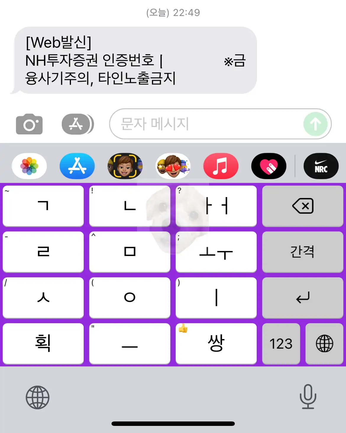SMS 본인확인 인증문자 사진