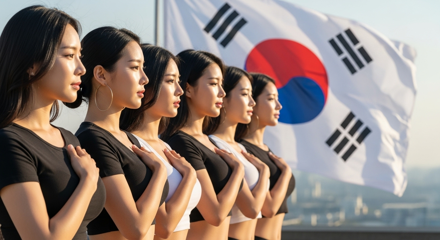 국기에 대한 경례를 하는 여자들