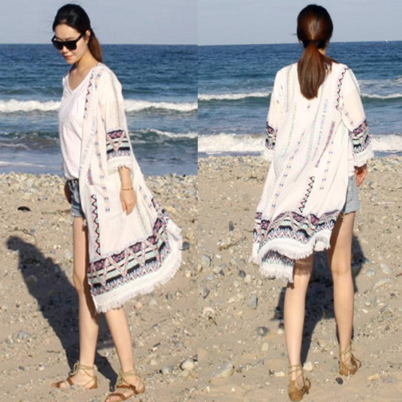 터치라인 에스닉 로브 여름 가디건 롱 비치 바캉스 가디건