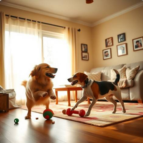 실내에서 놀고 있는 강아지
