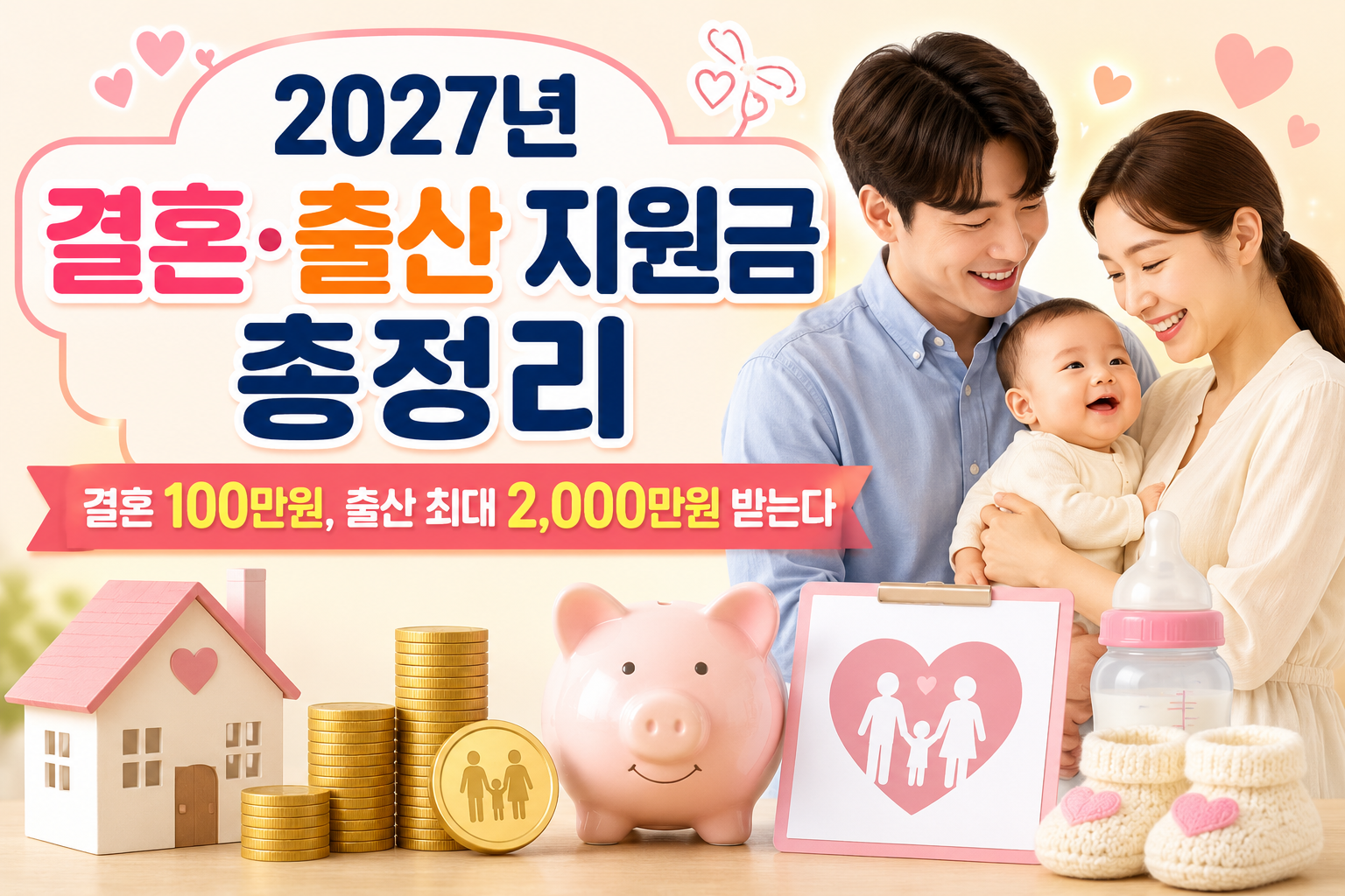 2027년 결혼&middot;출산 지원금 총정리｜결혼 100만원, 출산 최대 2,000만원 받는다 관련 사진
