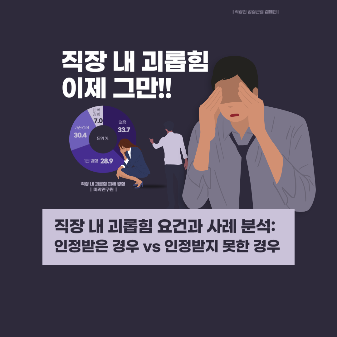 직장 내 괴롭힘 인정 요건 과 사례 분석 , 인정받은 경우, 인정받지 못한 경우, 상사 갑질 처벌, 현실적 대응법, 변호사 법률 상담, 종합법률정보