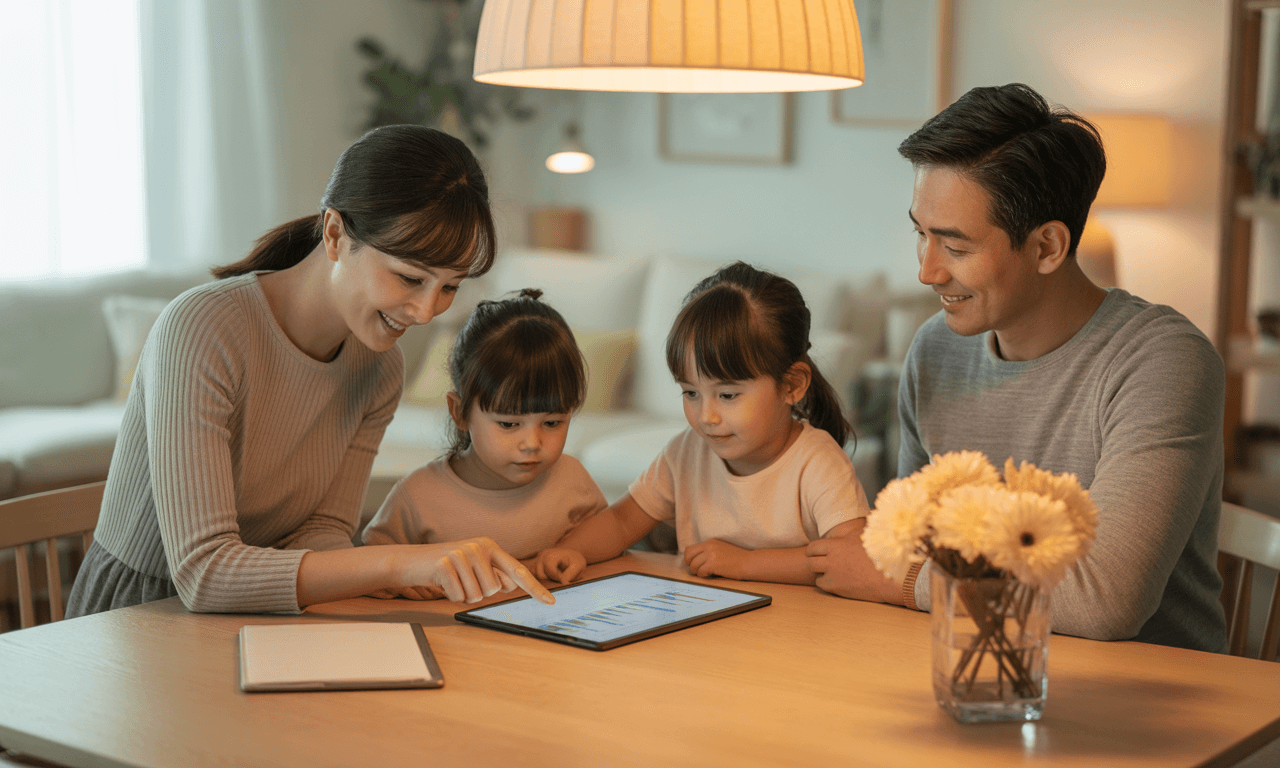 폐업후-종합소득세-신고-부모-자녀들이-같이-패드를-보면-웃는-모습