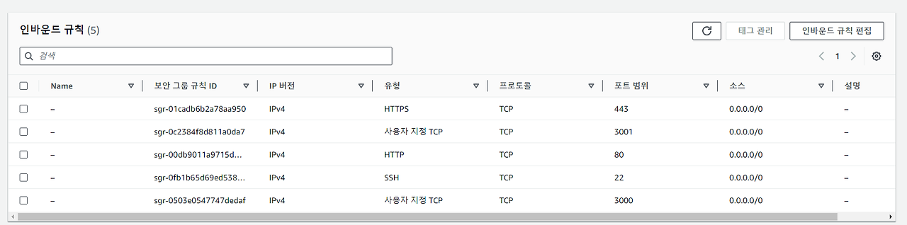 인바운드 규칙 변경 후