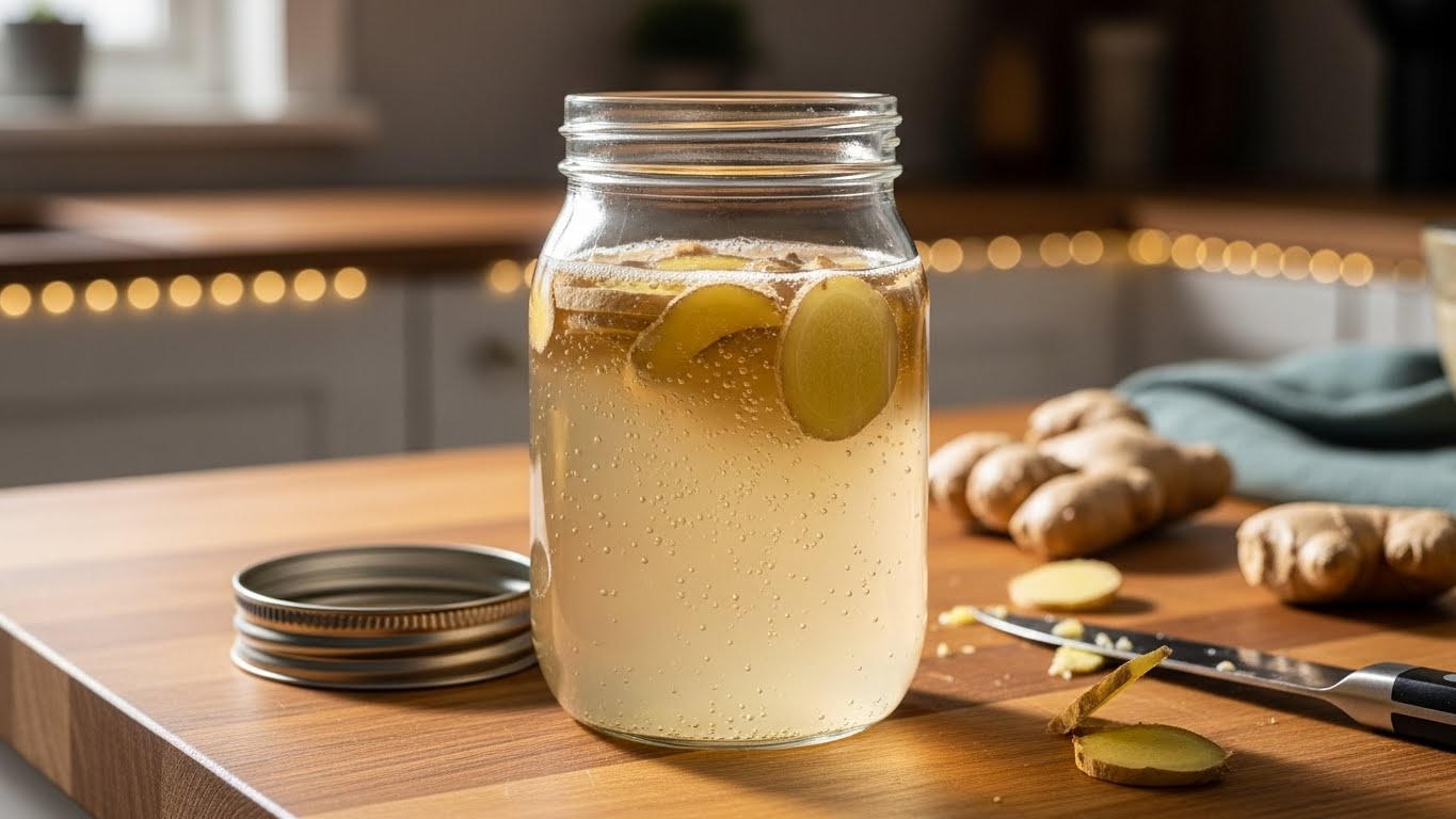 주방 한켠에서 숙성 중인 수제 생강청 모습