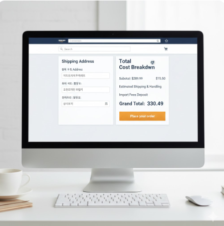 해외 직구 시 카드 결제 및 배송대행지 입력 화면