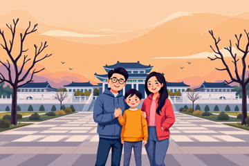 청와대 관람 후 사진촬영하는 가족 모습