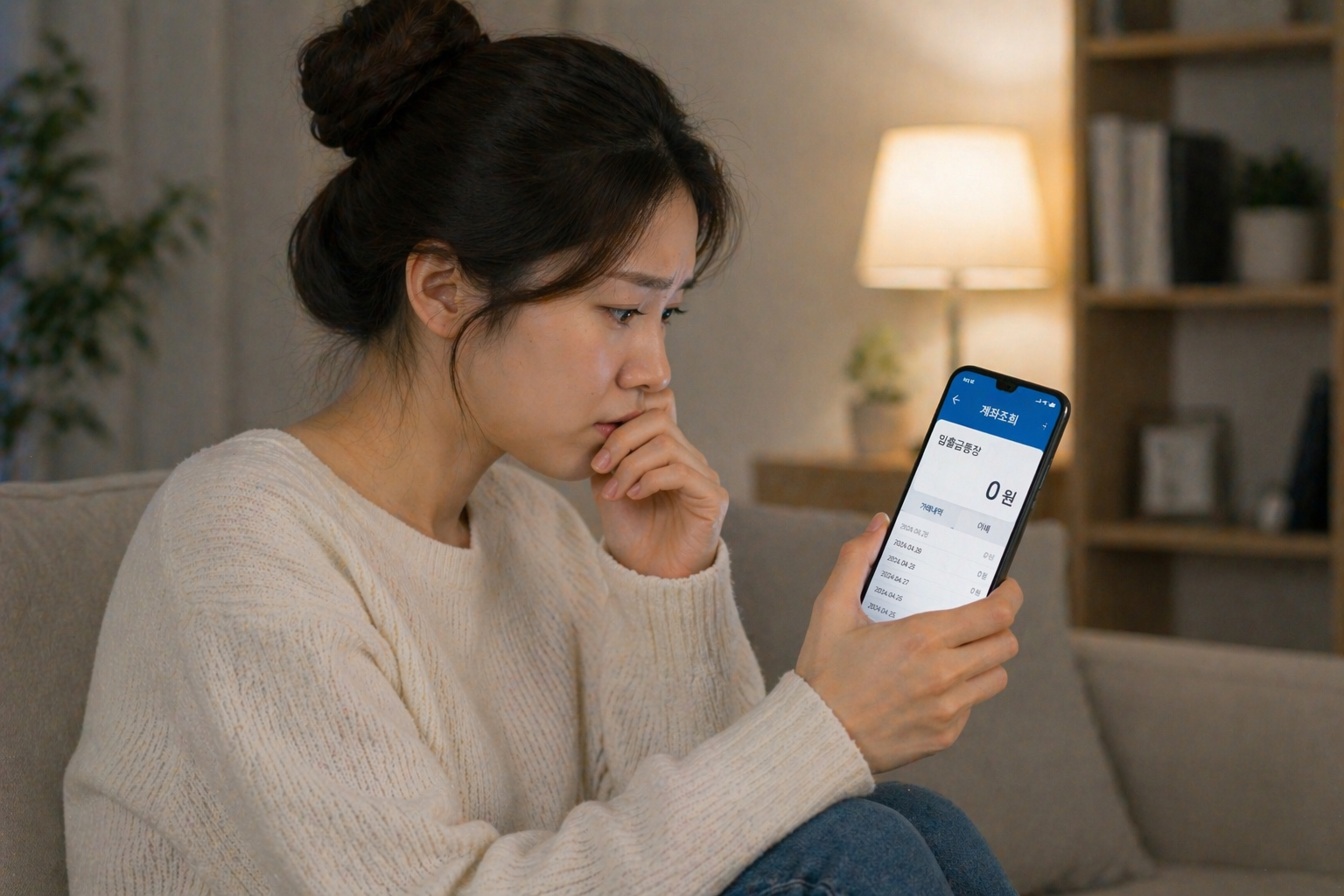 근로장려금 지급 지연 상황에서 스마트폰으로 계좌 잔액을 확인하며 입금 여부를 확인하는 모습