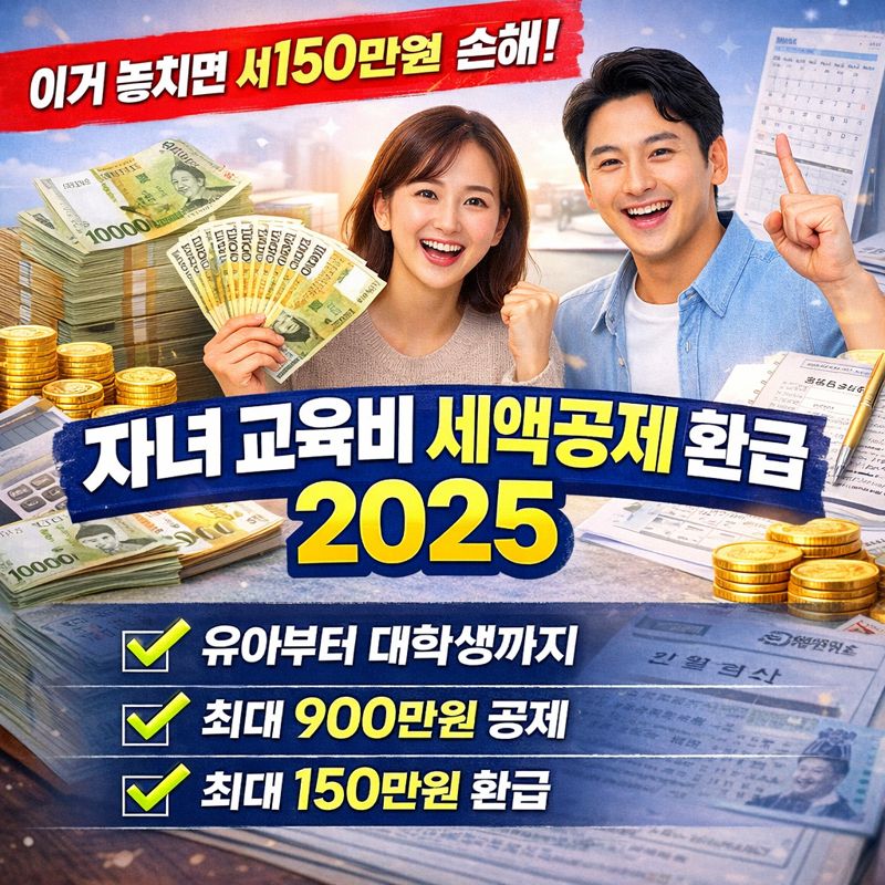 [자녀 교육비 세액공제 환급 2025] 이거 놓치면 세금 150만 원 손해봅니다!