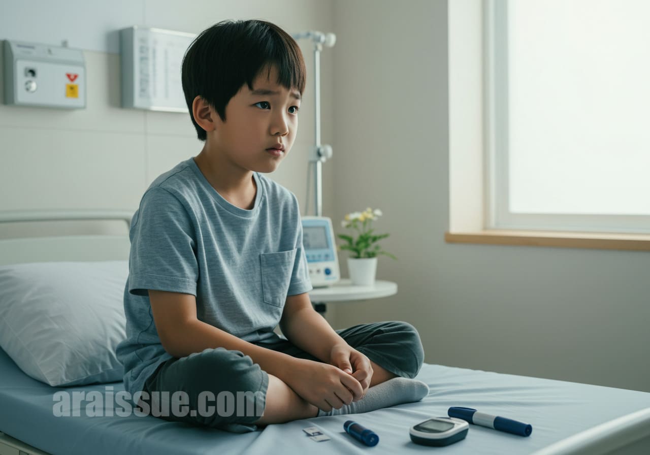 인슐린 주사와 혈당 측정이 일상인 소아 당뇨 환자 모습
