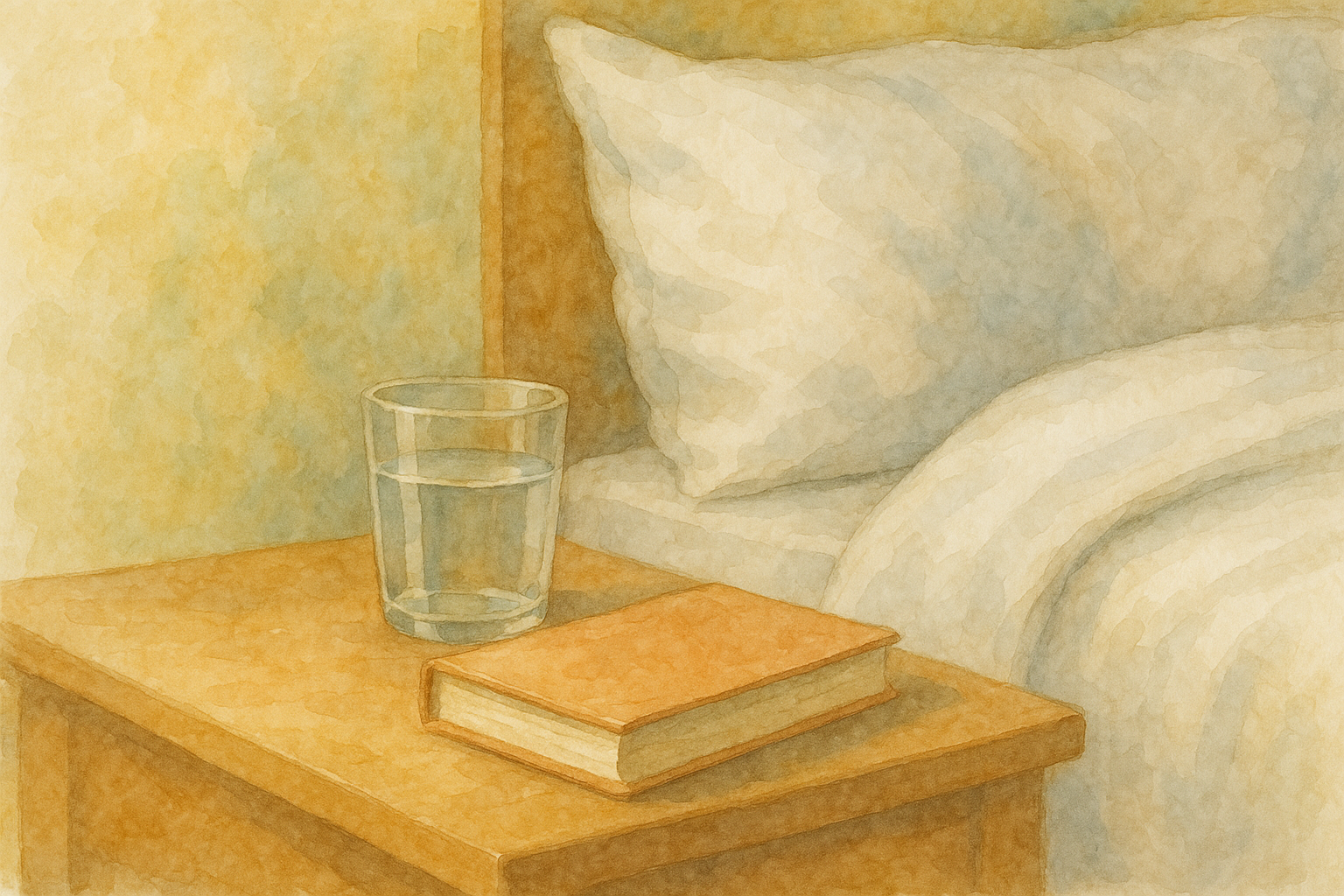 아침의 침대 옆 풍경