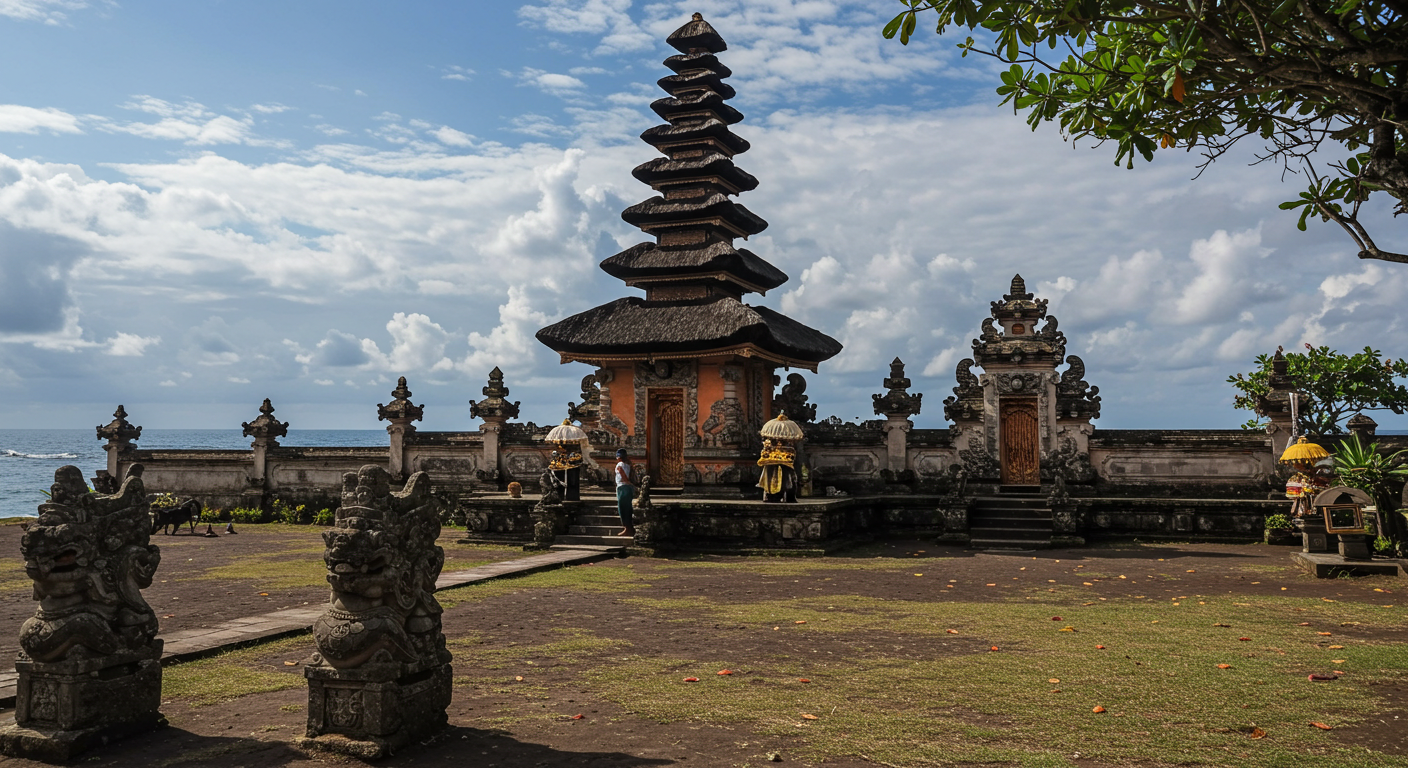 발리의 아름다운 해변과 힌두 사원
