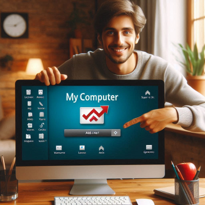 남성이 컴퓨터 앞에서 웃으며 시스템을 조작하는 모습