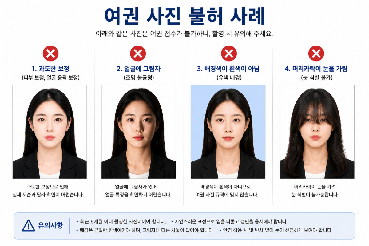 여권 사진 접수 반려 사례와 대표적인 규정 위반 예시