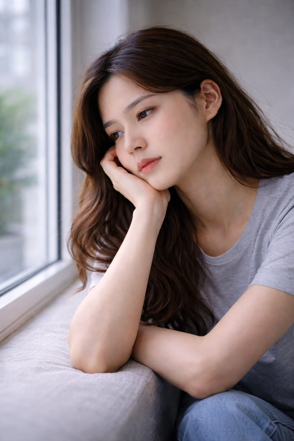 우울증 증상 혼자 창가에 앉아 우울한 표정의 사람 이미지