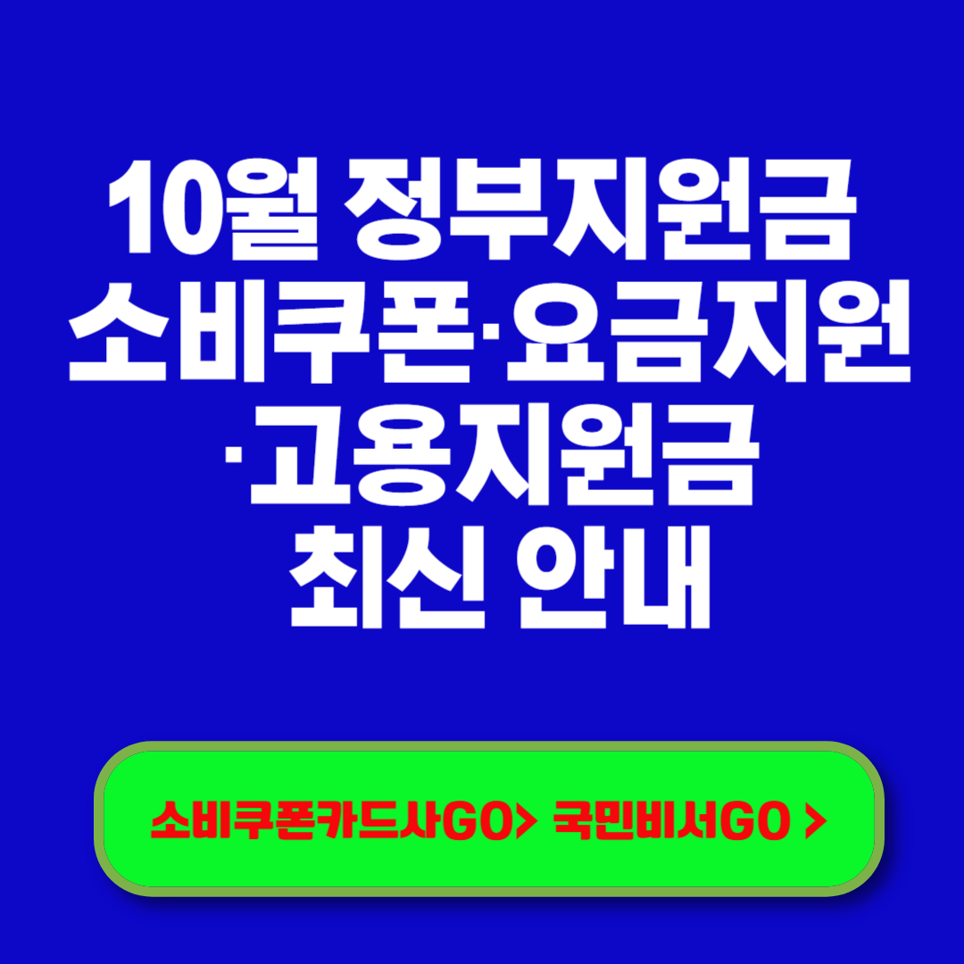 10월 정부지원금 총정리 (소비쿠폰·요금지원·고용지원금 등 최신 안내)