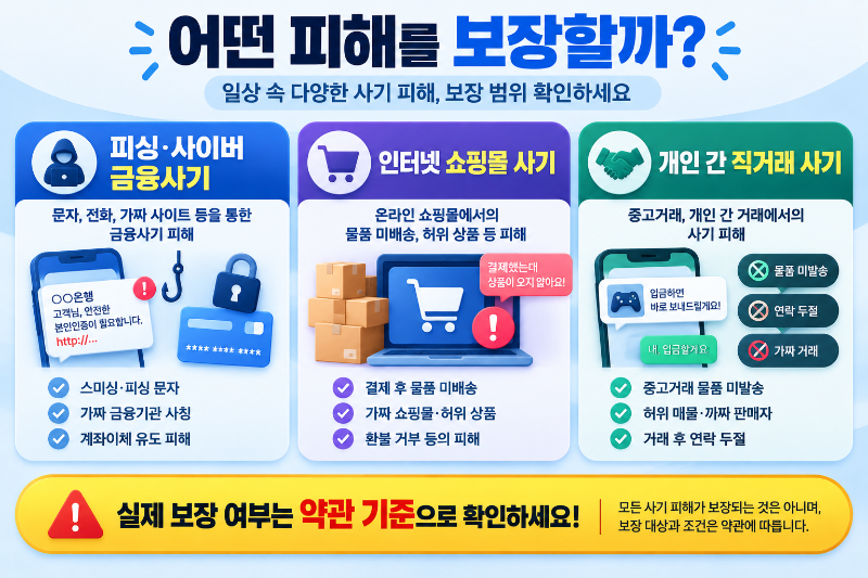 티빙 안심보험의 피싱 사이버 금융사기 인터넷 쇼핑몰 사기 개인 간 직거래 사기 보장범위 비교