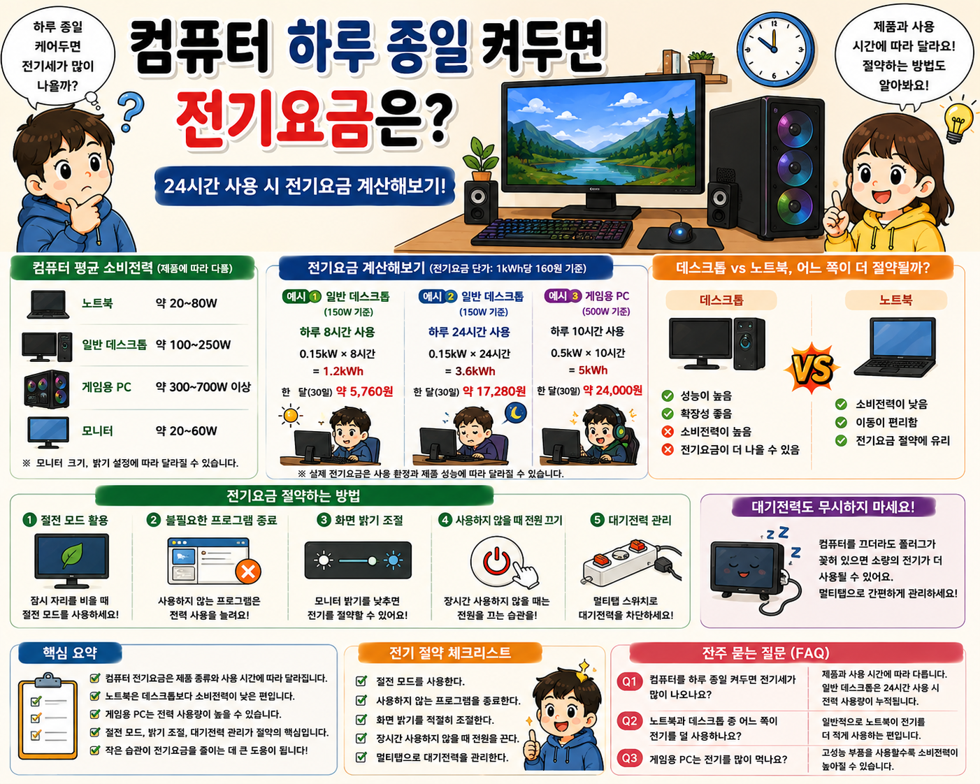 컴퓨터 하루 종일 켜두면 전기요금은?