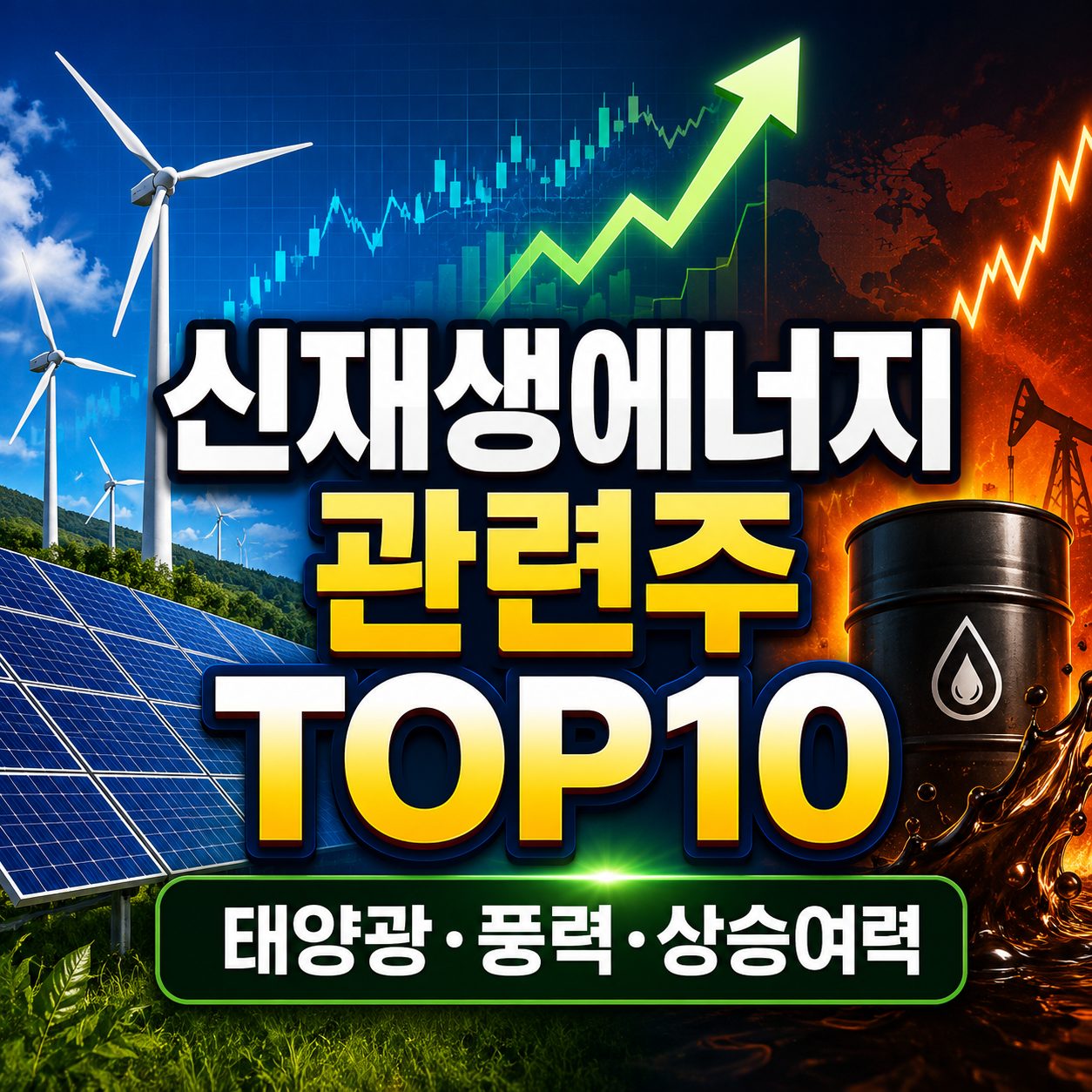신재생에너지 관련주 TOP10과 태양광&middot;풍력주의 상승여력을 보여주는 이미지
