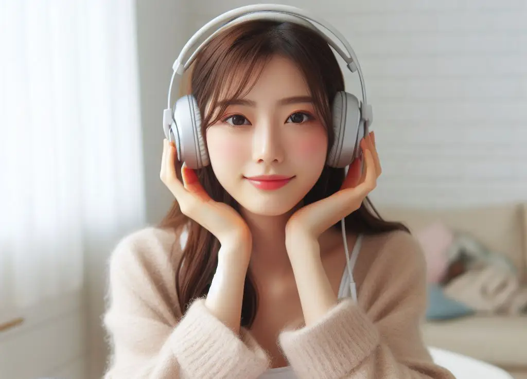 헤드폰을 착용한 여성