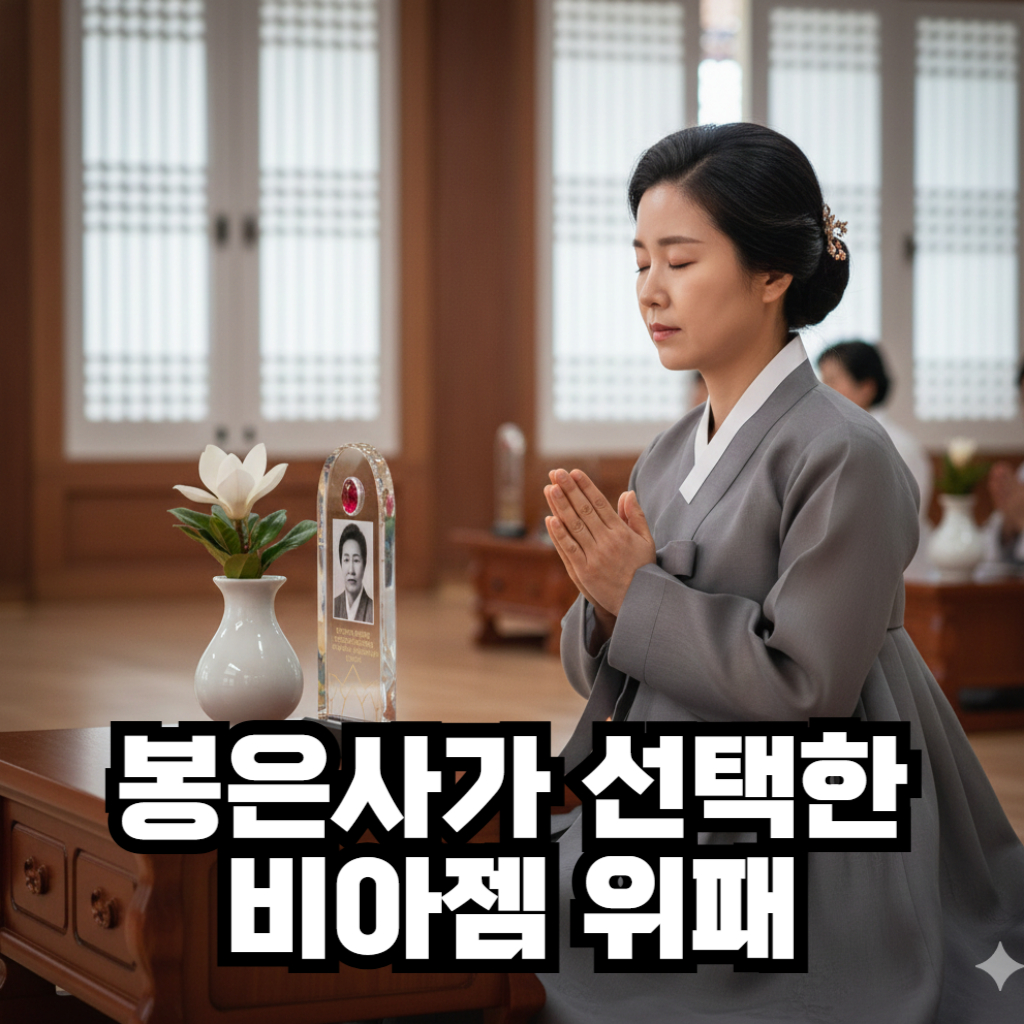 봉은사에서 비아젬 위패에 기도하는 모습