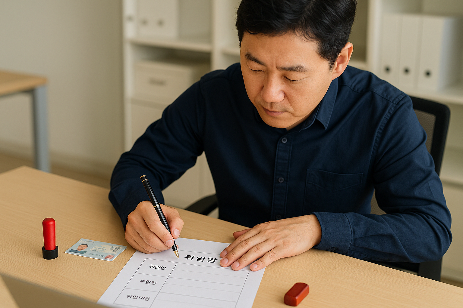 위임장 작성 중인 실무자