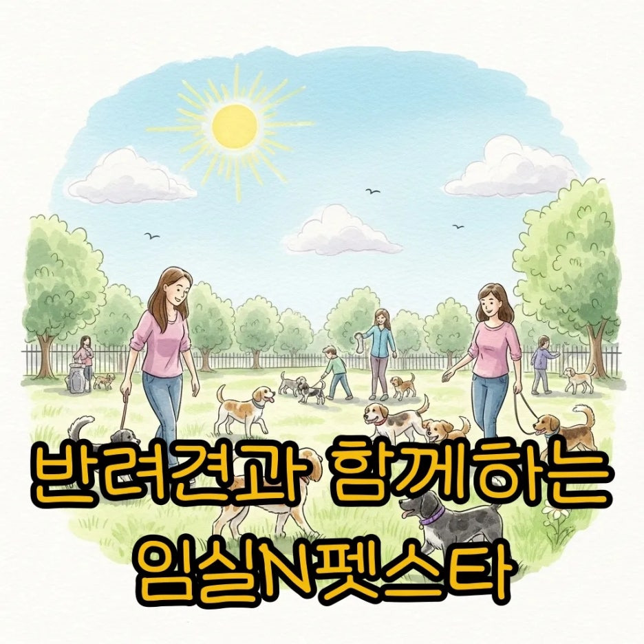따스한 햇살 아래 반려견과 사람들이 어우러진 축제 풍경