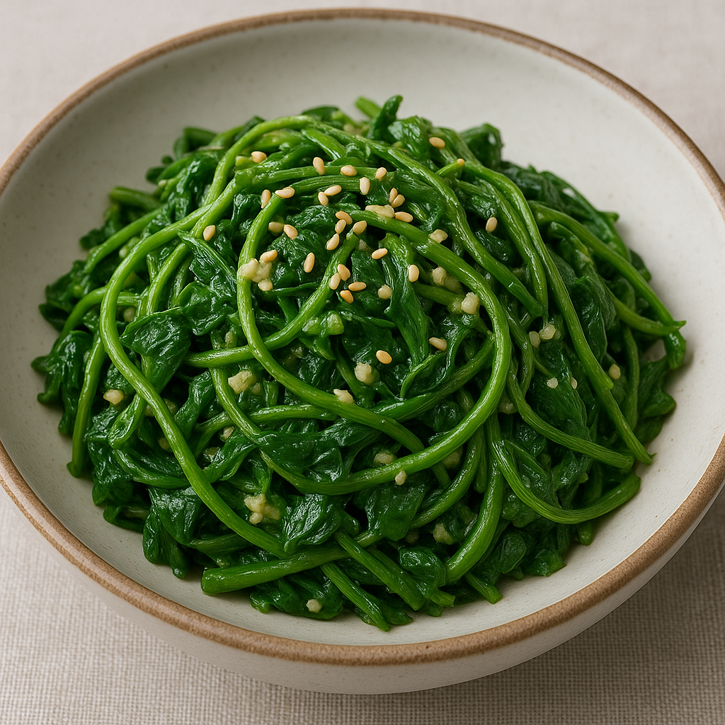 들기름과 마늘로 무친 청미래덩굴 나물