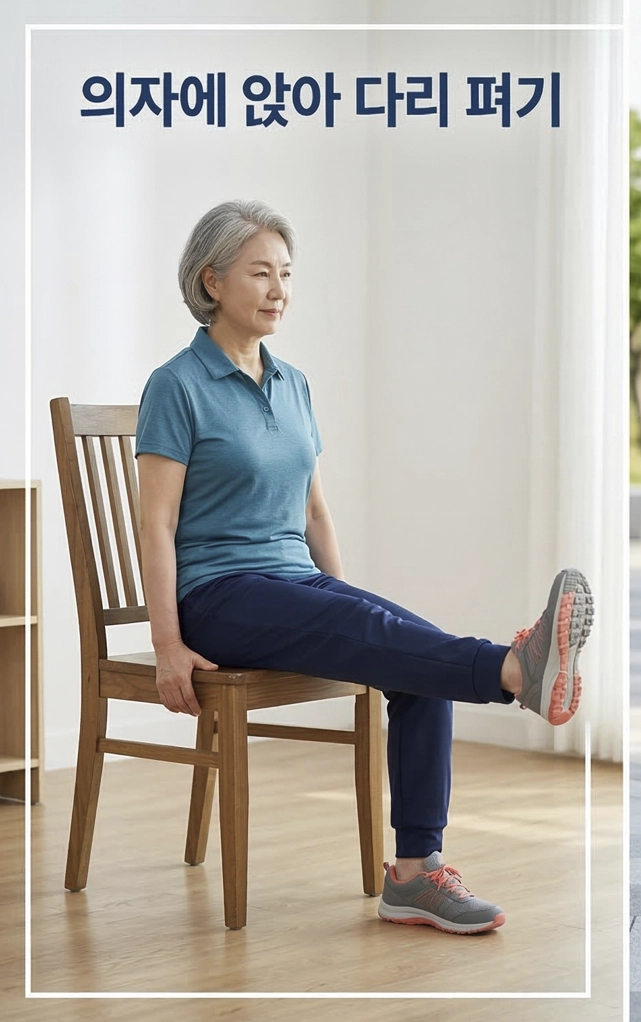 무릎관절 허벅지 근육 운동_의자에 앉다 다리 펴기