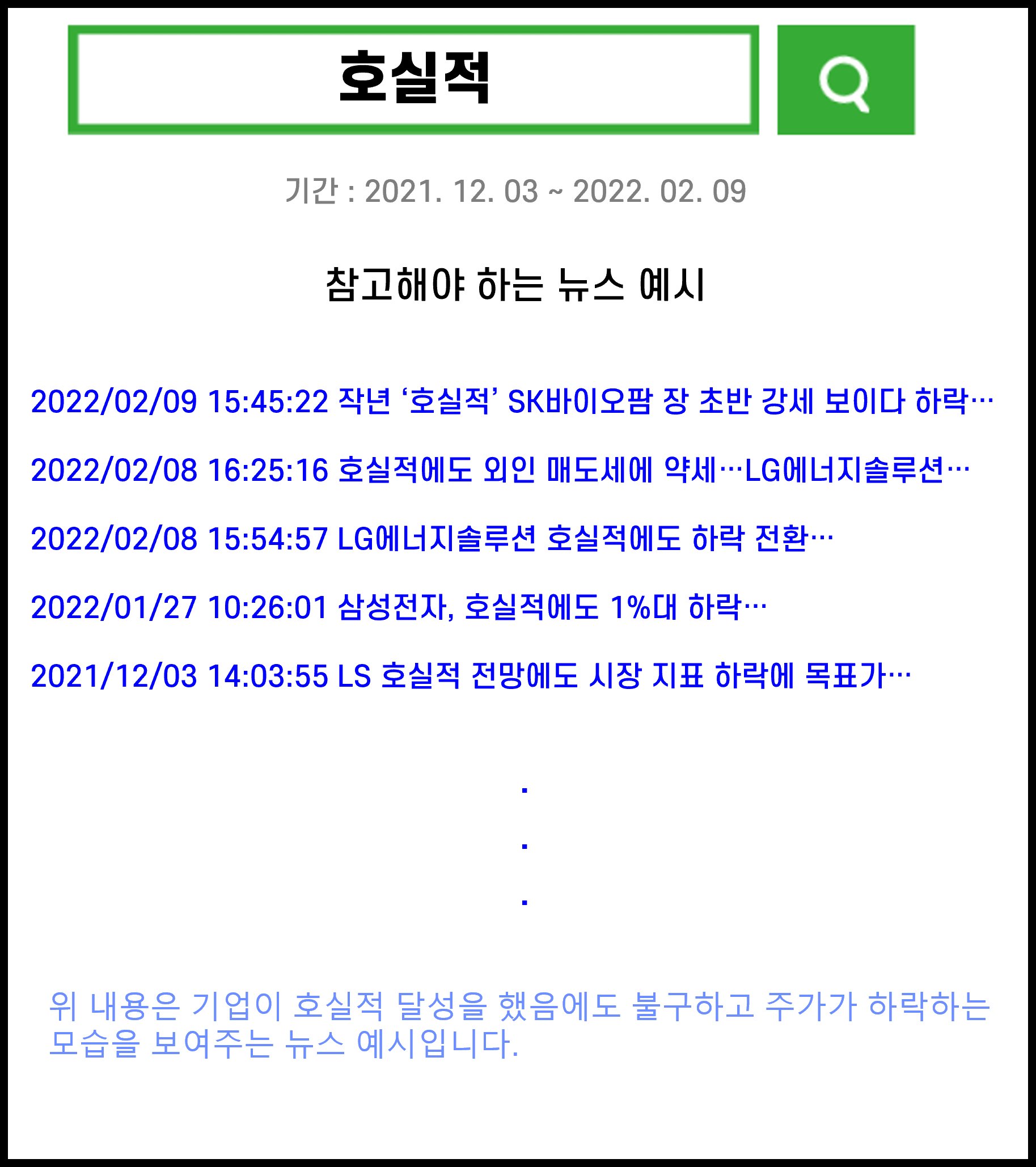 호실적 뉴스 보도 후 주가 하락