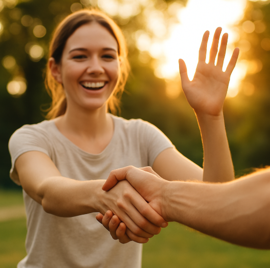 따뜻한 손 인사와 연결감을 주는 이미지