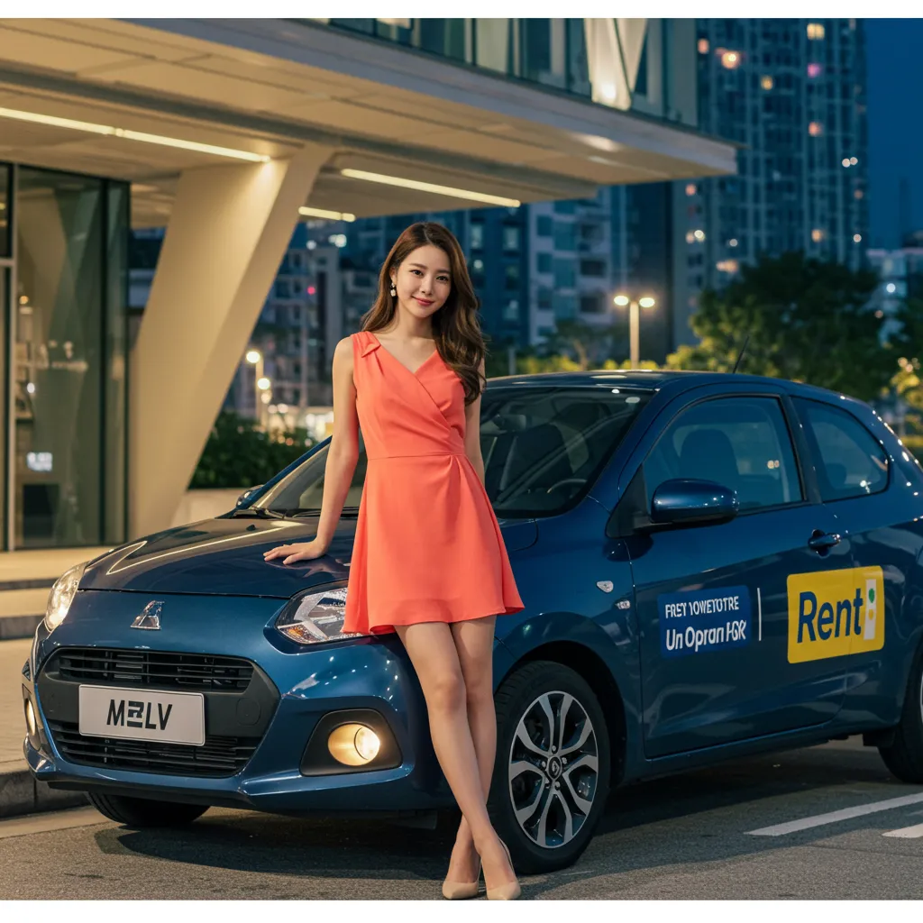 장기렌트카_기대어있는_밝은색 원피스_젊은 여성