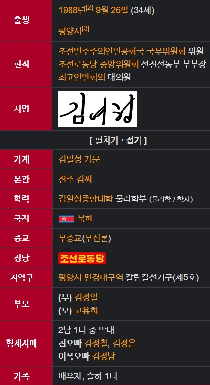 김여정 부부장 프로필 나이 학력 필체