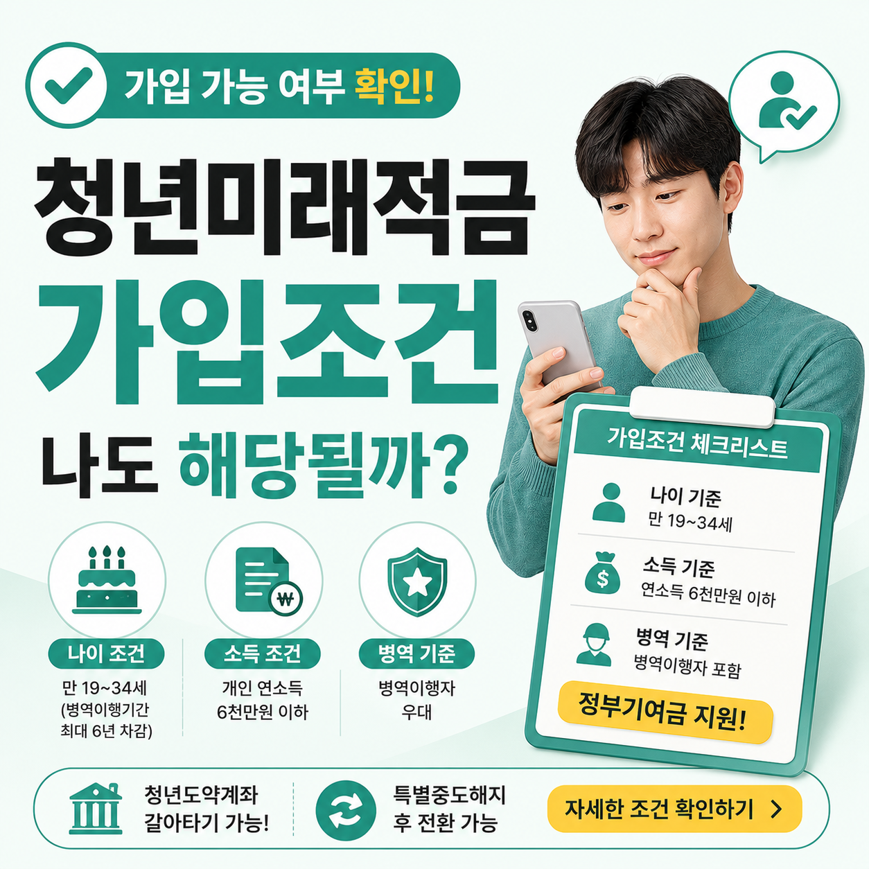 청년미래적금 가입조건을 확인하는 청년의 모습