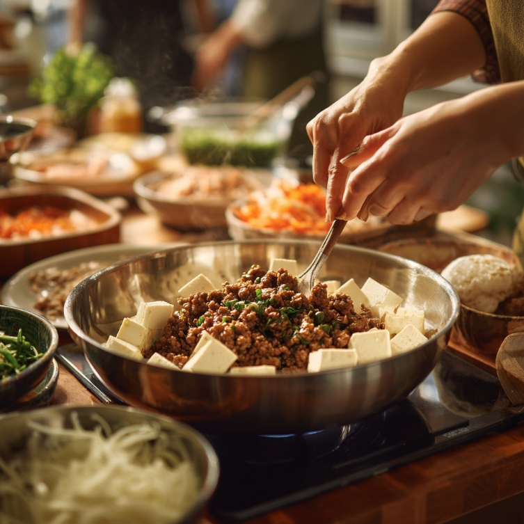 동그랑땡 재료를 섞고있는 모습