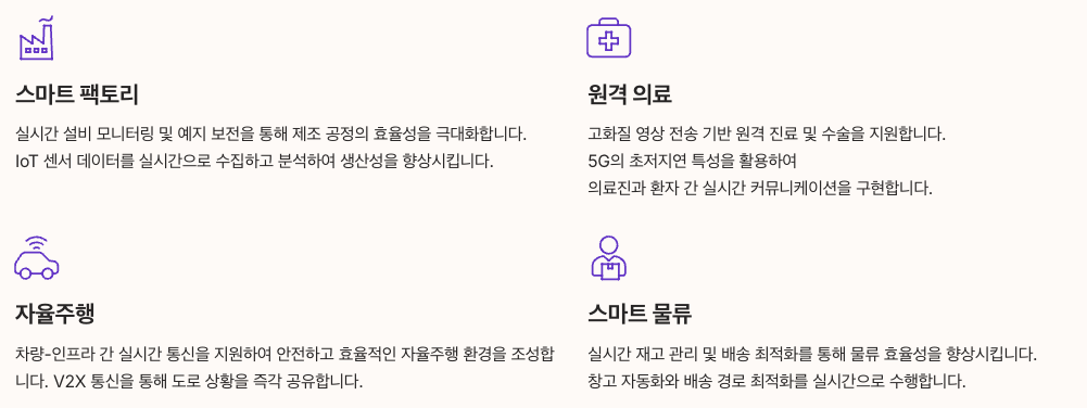 5G 특화망 활용 사례 예시 이미지