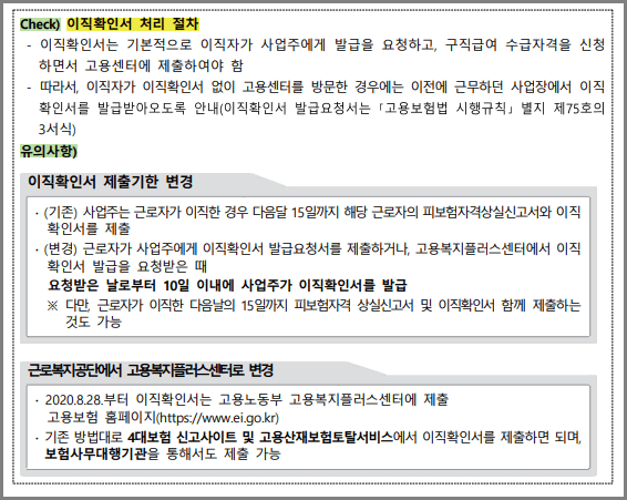 이직확인서 처리 절차