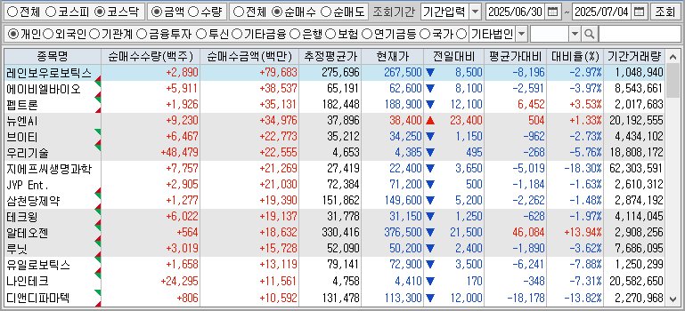 주간 코스닥 개인 순매수