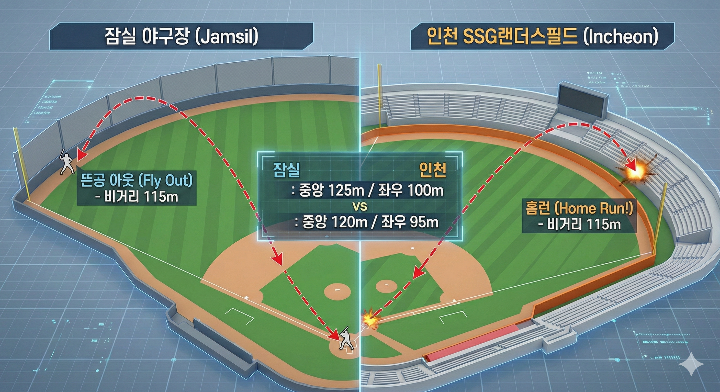 김재환의 타구 분포도와 구장별 홈런 확률 비교