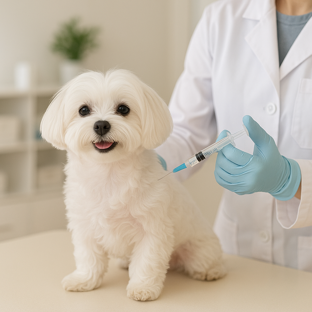 예방주사를 접종중인 강아지