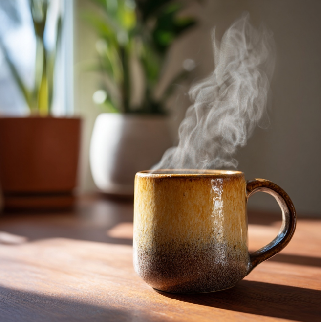 식탁에 놓여있는 유자차