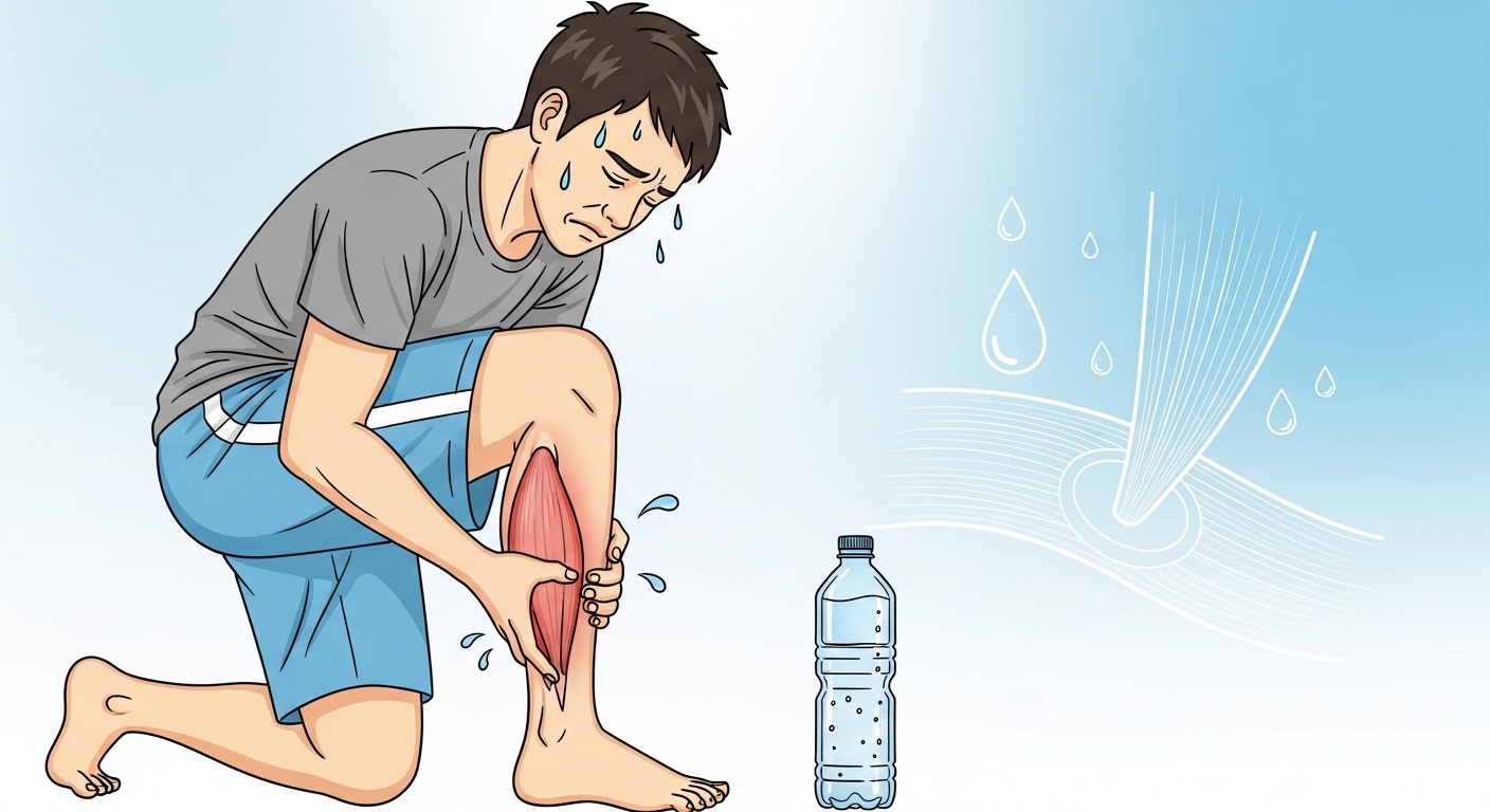 종아리 경련 후 근육을 마사지하는 모습