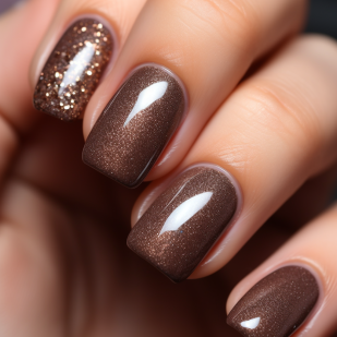 짙은 초콜릿 컬러 펄 글리터 네일아트